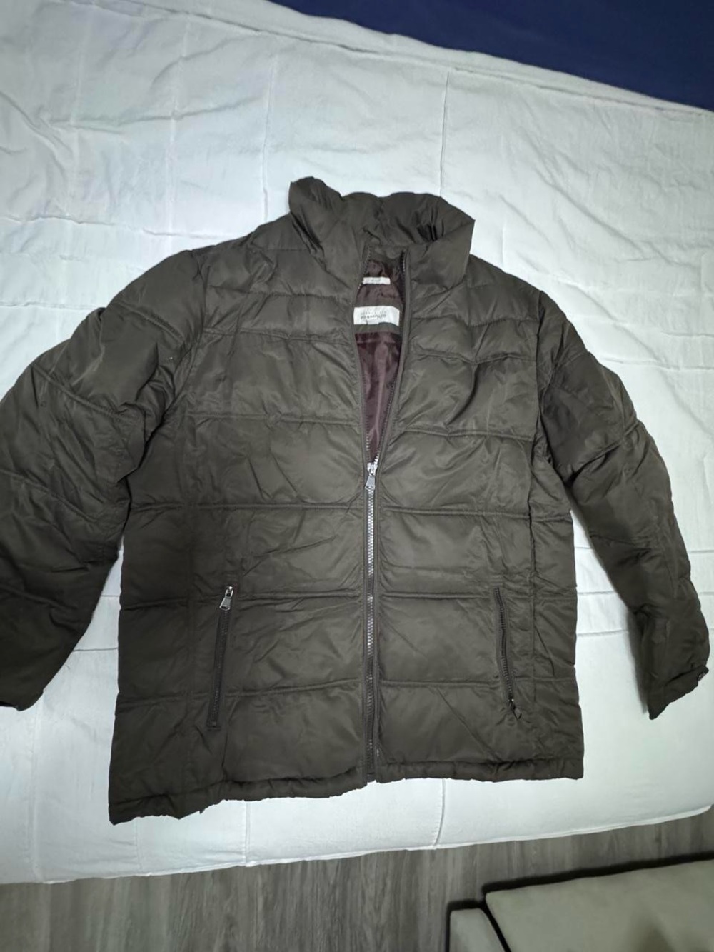 Perry Ellis Men's Quilted Puffer Jacket in Dark Brown